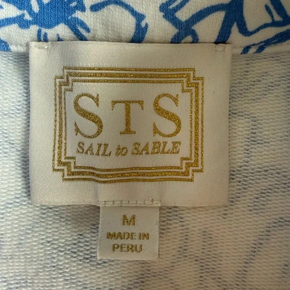 STS Sail To Sable Blue White Floral French Terry Tunic Dress M Classic Preppy - Picture 5 of 6